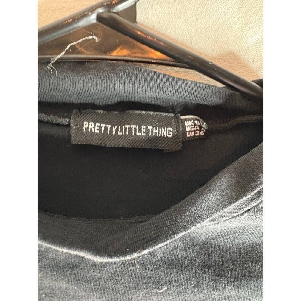 PrettyLittleThing Black Mock Neck Long Sleeve Cropped Top siz 4 - Picture 4 of 6